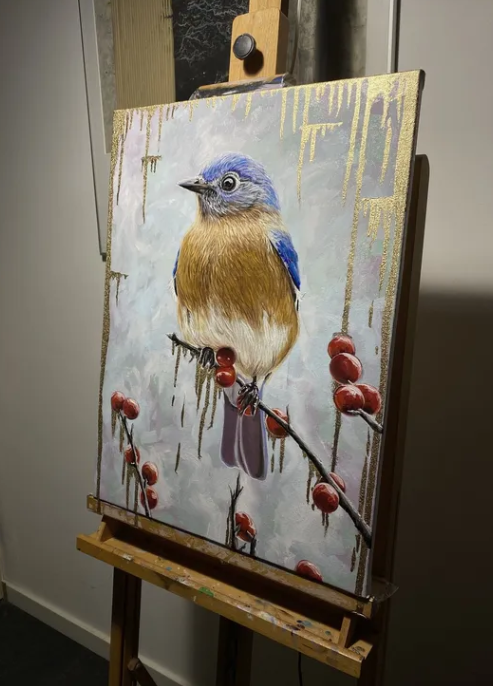 Bluebird on red berries (2023)