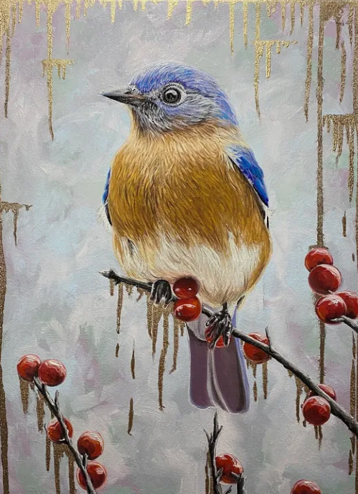 Bluebird on red berries (2023)